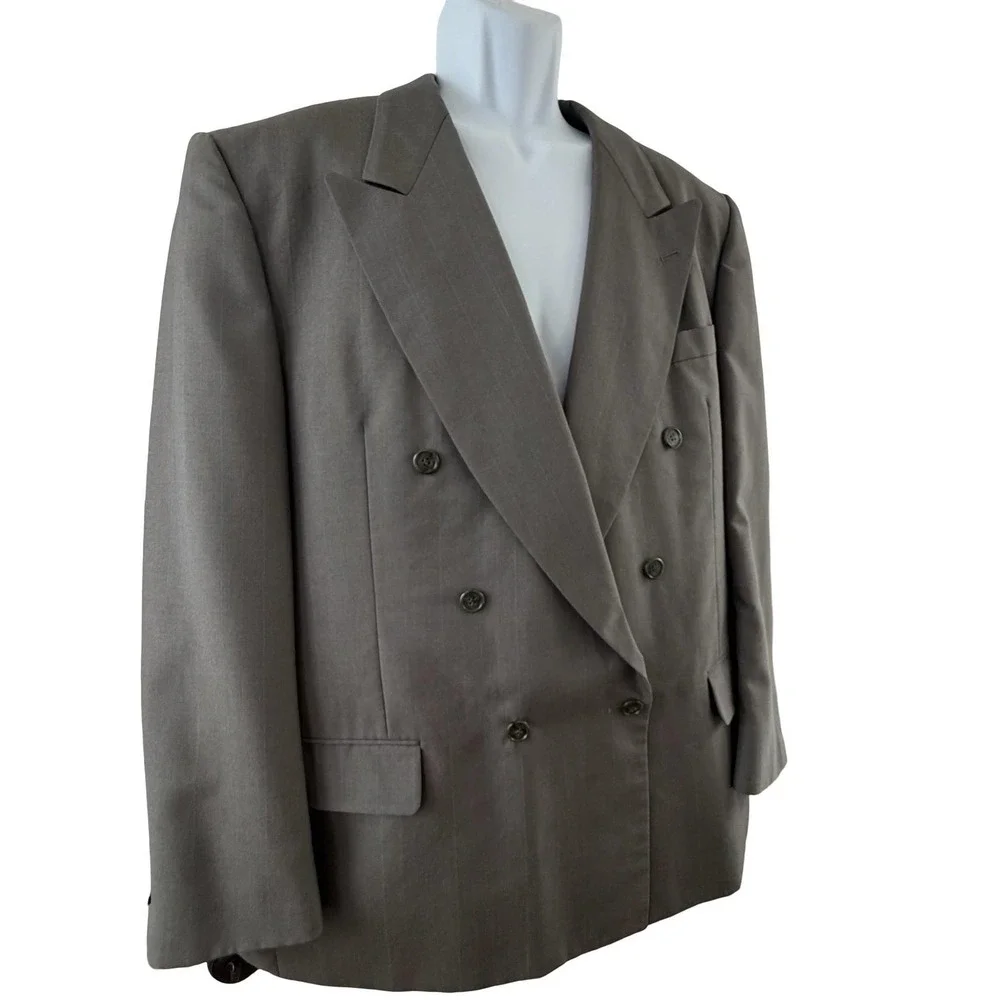 Andre‎ Vachon Suit Jacket Mens 46 Gray Pinstripe Wool Blend Double Breasted USA